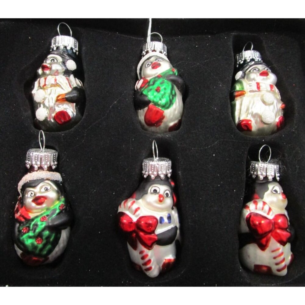 Miniature Mercury Glass Penguin Christmas Ornaments Set Of Six GUC